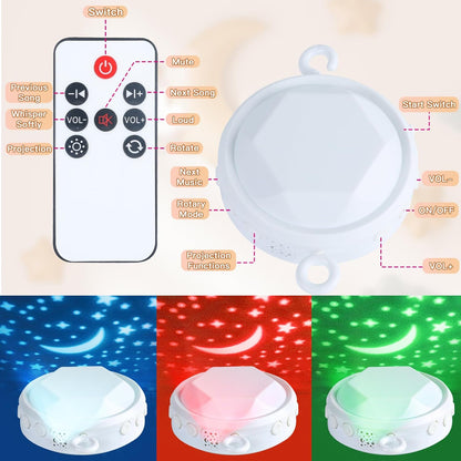VZO Baby Crib Mobile with Music and Lights, Mobile for Crib with Remote Control, Rotation, Starlight Projection, Crib Toys for Babies Boys Girls Gray