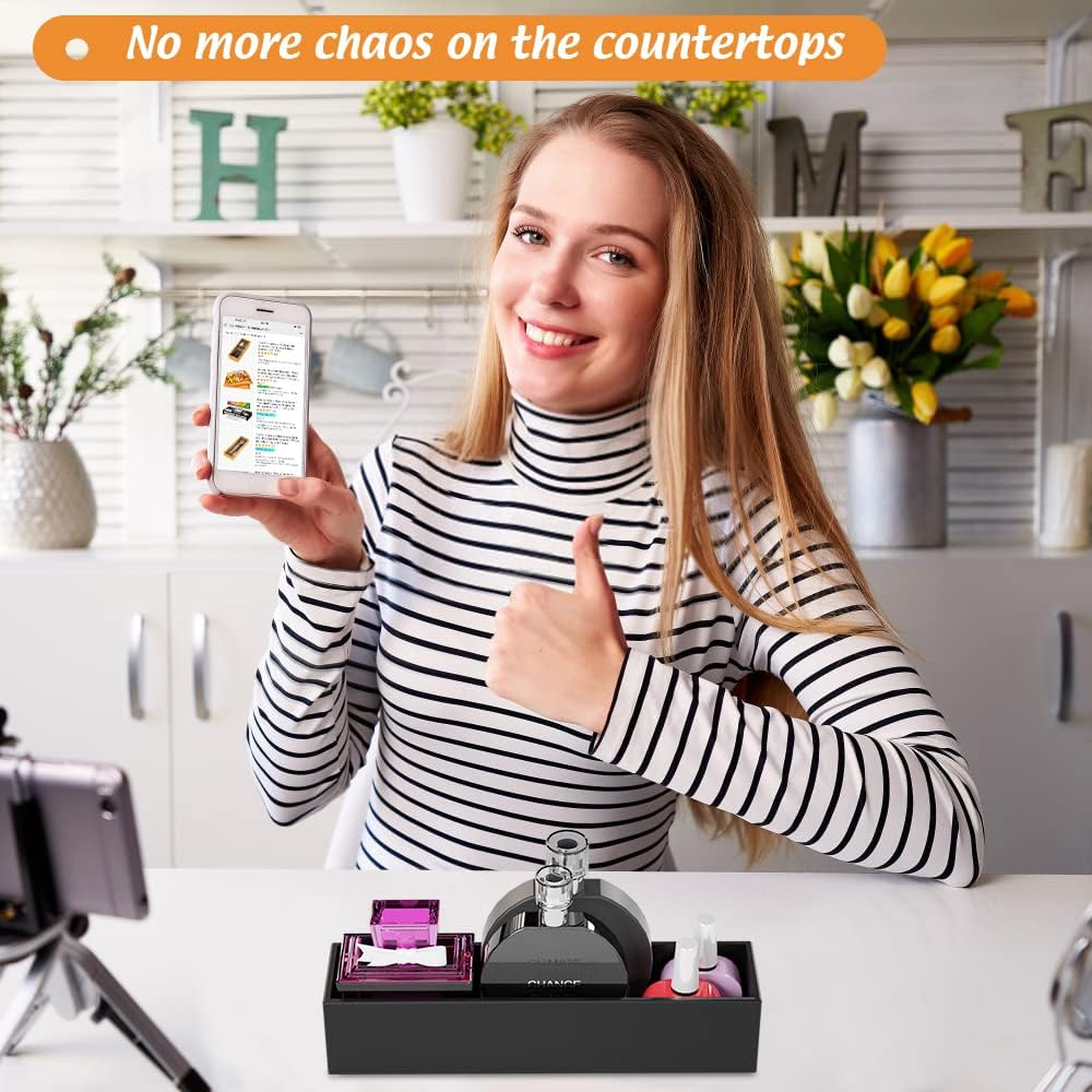 Black Bamboo Drawer Organizer - Silverware&Utensil Holder Organizer for Kitchen Drawers, Multi-Use Drawer Dividers Boxes for Bathroom Counter，Cabinet, Garage, Office Desk, Makeup, Jewelry (12"3"2.5")