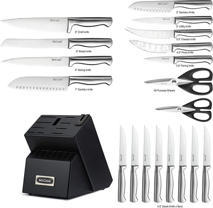 McCook® Knife Sets,German Stainless Steel Kitchen Knives Block Set with Built-in Sharpener