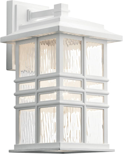 Kichler Beacon Square 14.25" Outdoor Wall Light in White, 1-Light Exterior Wall Sconce with with Clear Hammered Glass, (14.25" H x 8" W), 49830WH