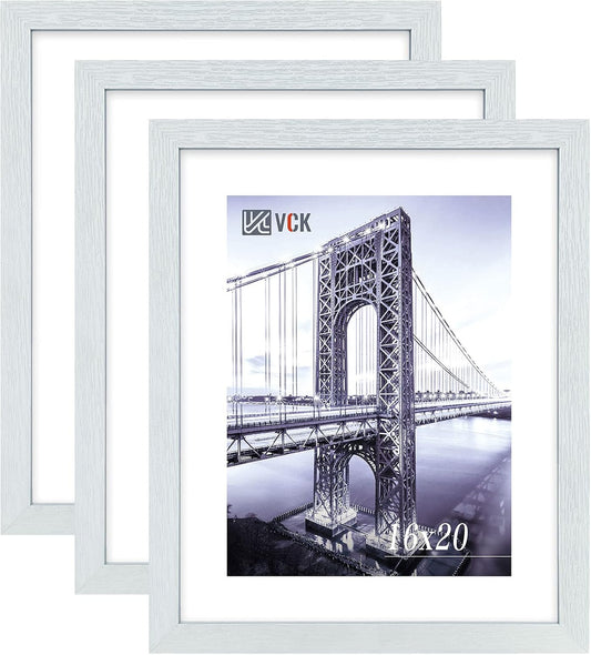 VCK 16x20 Poster Frames 3 Pack White MDF Wood and Polished Plexiglass Frame,Display Pictures in Horizontal and Vertical