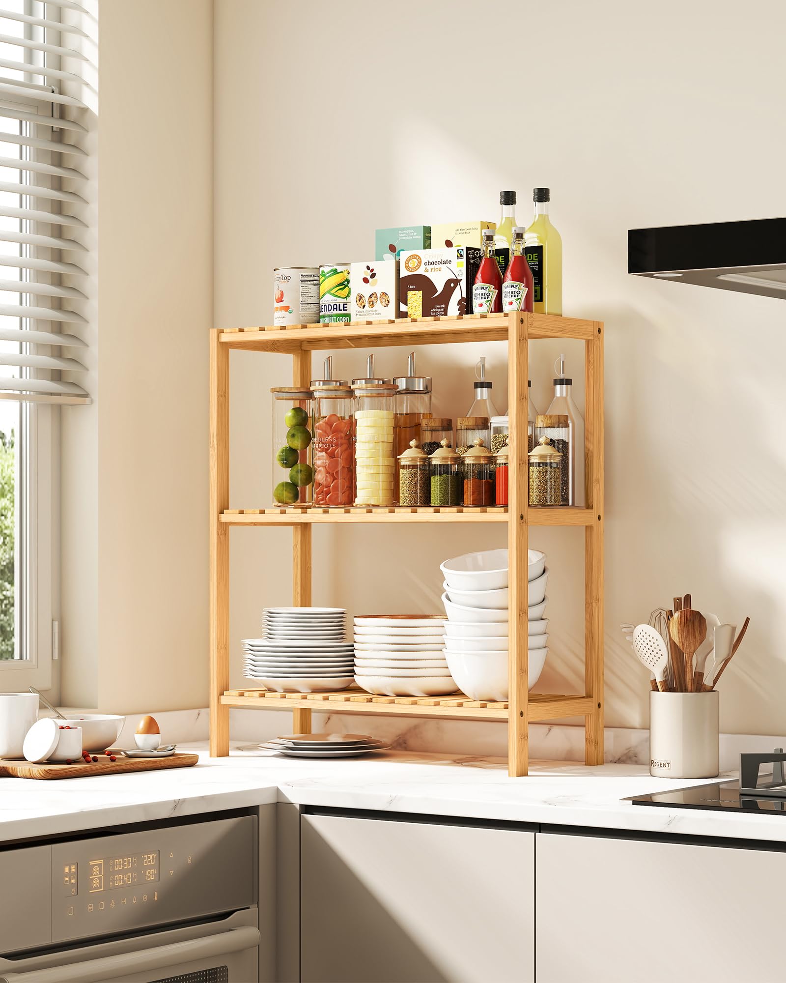 SONGMICS 3-Tier Bamboo Shelf, Freestanding Bathroom Storage Rack