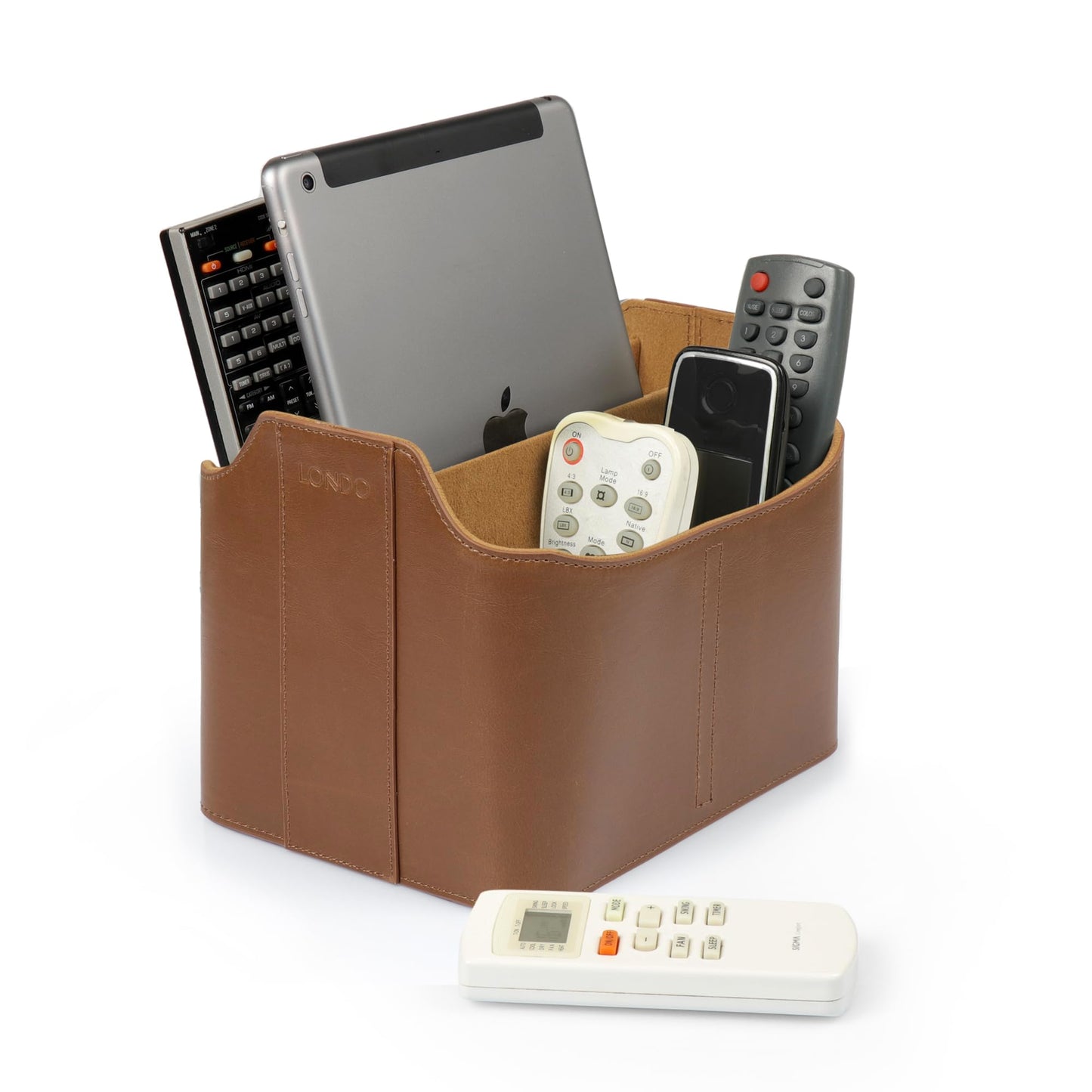 Londo PU Vegan Leather Desk Organizer Cube with Tablet Slot, Nightstand Caddy & Couch Organizer — 4