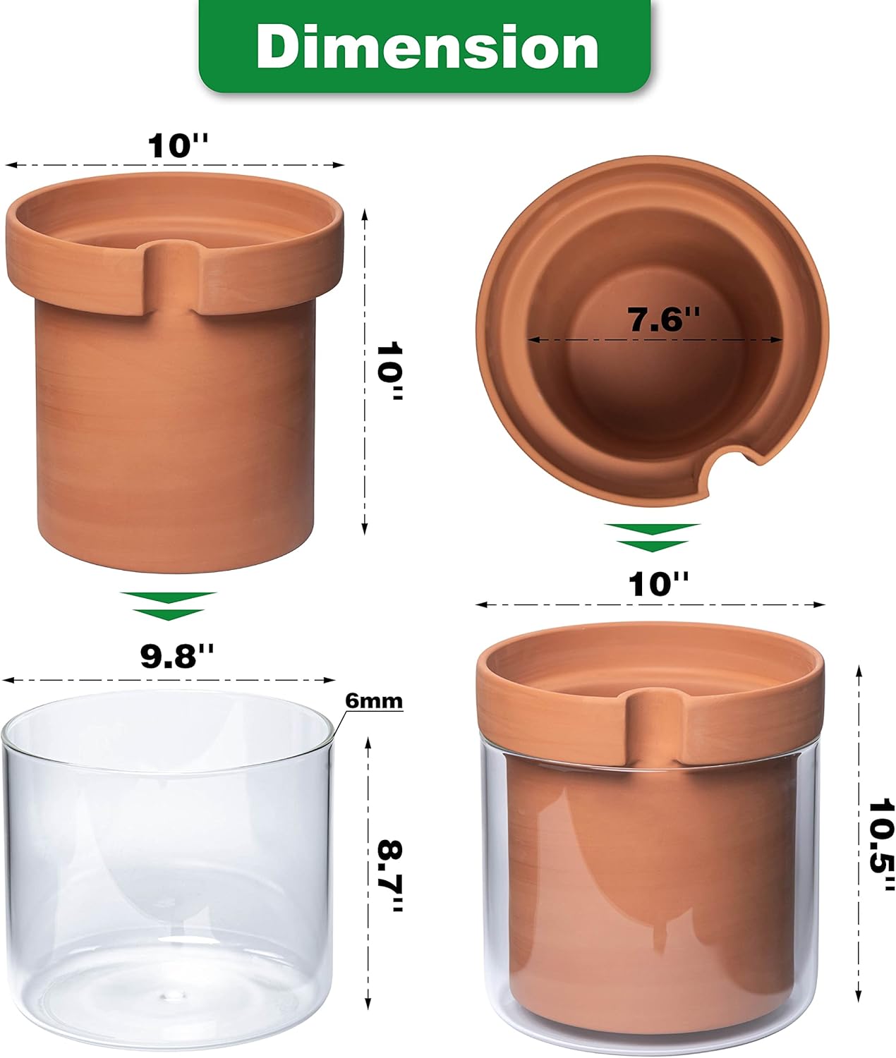 Phoenix Vine 10 Inch Self Watering Planter Pot, Terracotta Clay Pot with Glass Reservoir for Indoor Plants, Herbs, Flowers, Set of 1, 52-A-I-1