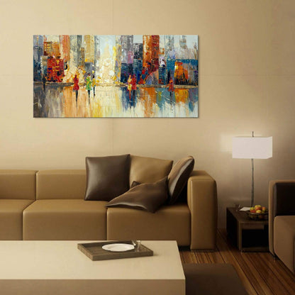 Canvas Wall Art Abstract Cityscape Painting Modern New York City Artwork Lady Romantic Street Scenery Picture Home Office Decor