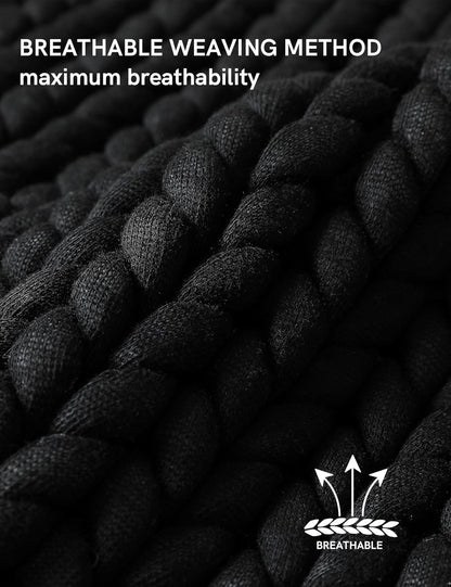 YnM Chunky Throw Blanket, Medium-Weight, Hand Knitted, Skin Friendly, Ventilated and Breathable, Machine Washable, Home Décor Piece for Couch, Sofa and Bed (Black, 60x80 Inch)