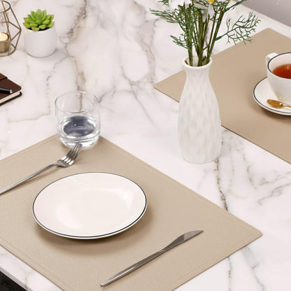 Set of 6 Faux Leather Placemats, PU Table Mats, Waterproof, Stain Resistant, Heat Resistant, Easy to Clean for Kitchen Dining Table,Conference Table C Gold Rectangle