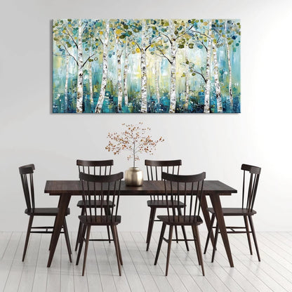LASMOND Abstract Teal Grove Canvas Paintings Prints Modern Tree Wood Artwork Decor Wall Art for Living Room Bedroom Offices (46x23 Inches)