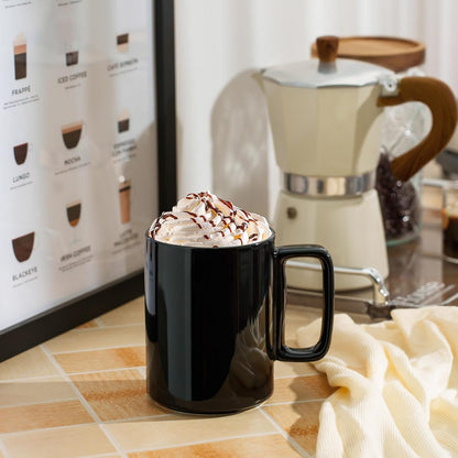 E-liu Porcelain Tea Mugs Coffee Mug Set, Large 15 Ounces Cups for Coffee, Tea, Cocoa, and Mulled Drinks, Set of 6, Black