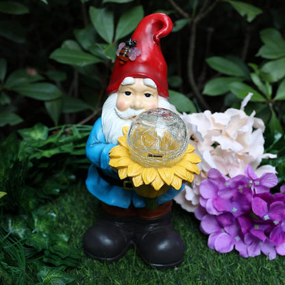 Solar Gnome Waterproof - Gifts for Mom Women Solar Outdoor LED Lights Resin Garden Gnome Statues Decor Lantern Figurines Funny Decorations Outdoor Indoor Porch Decor (Warm White Orb)