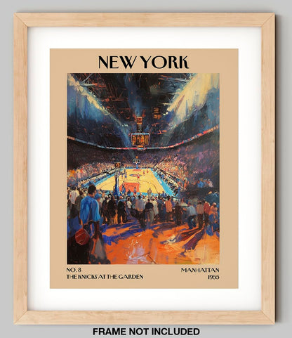 Retro Vintage New York Wall Art Print - 11x14 Unframed Poster - New York City Souvenirs, Cute Trendy Colorful Wall Decor (Knicks at the Garden, 11x14")
