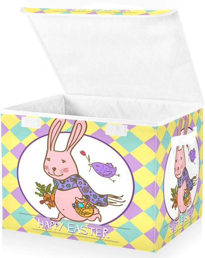 susiyo Easter Bunny Illustration fabric storage baskets with lids,Collapsible Storage Boxes,Foldable storage boxes with handles for Home,Office,Closet Organization