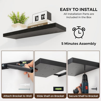 36 inch Floating Shelves Wall Shelves for Office with Invisible Brackets, 8 inch Deep Shelves for Bathroom, Living Room, Kitchen, Office, 36x7.9 inch deep Set of 2, Black