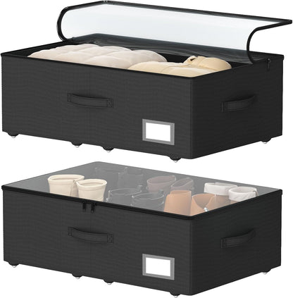 Underbed Storage Bins With Wheels, No Assemble Required 10 inches Height Large Capacity Rolling Underbed Shoe Storage Containers，Dorm Underbed Storage Drawers
