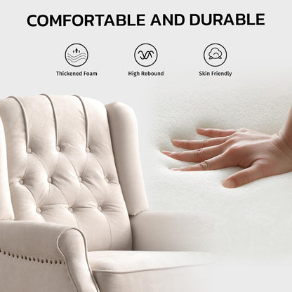 EBELLO 2 Pcs Pushback Recliner Chairs, Fabric Armchair Push Back Recliner with Rivet Decoration, Single Sofa Accent Chair for Living Room, Bedroom,Beige