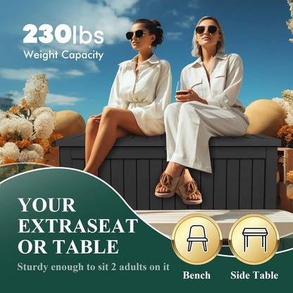 Vixzen 230 Gallon Resin Deck Box, Lockable Outdoor Storage Box for Patio Cushions Storage Furniture,Garden Tools, Pool Supplies, Weatherproof and UV Resistant- Black