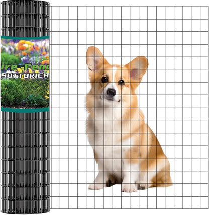 Wire Fence 24in x 50ft, 2X 3 16GA, Black PVC Coated Garden Fence for Yard Garden Border Fencing Roll Vinyl Coating Metal Wire Mesh for Yard Vegetable Plant Protection Poultry Netting