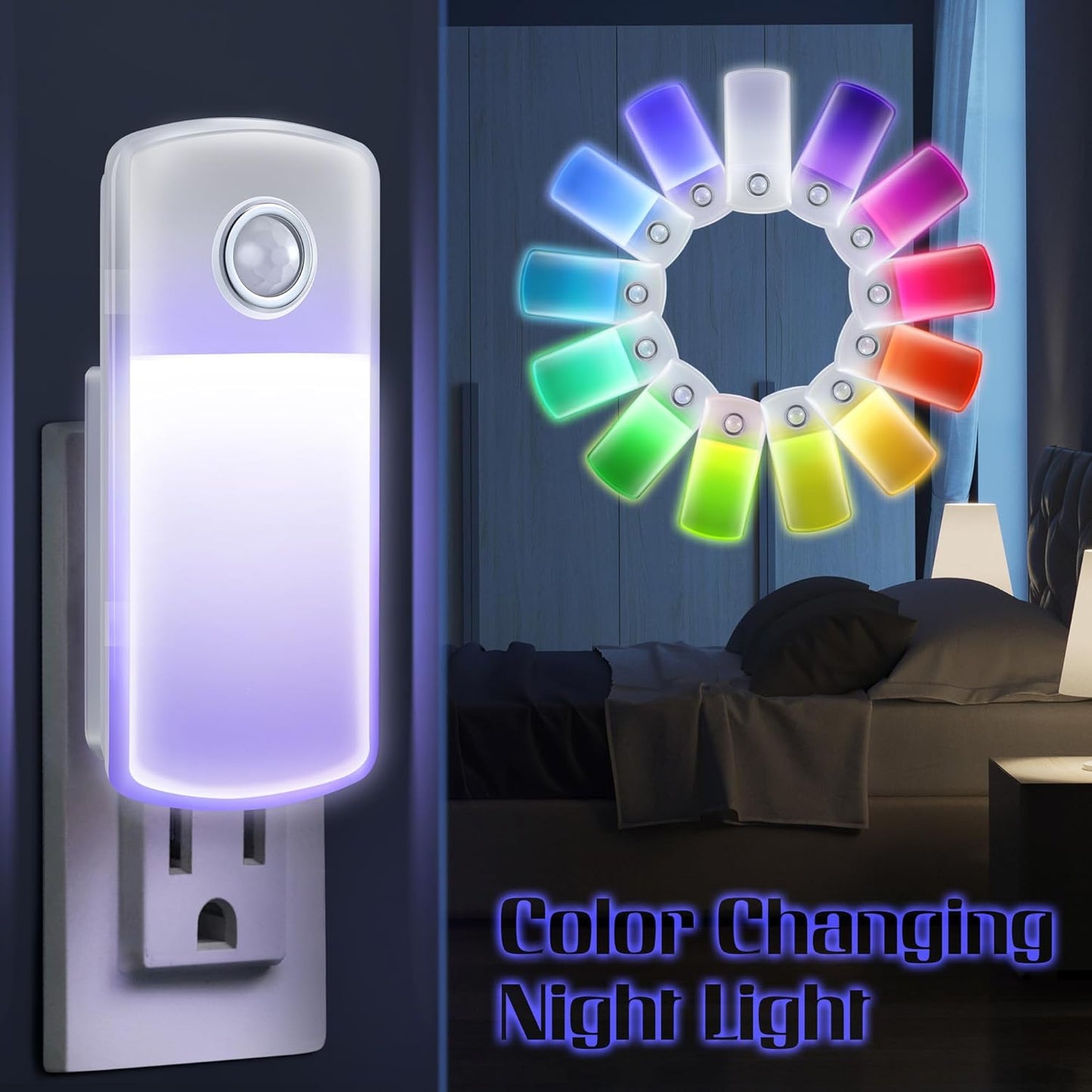 Enhon Emergency Power Failure Night Lights, 5-in-1 Multi Color LED Light, Rechargeable Flashlight with Foldable Plug, Automatic On Off Motion Sensor for Bedrooms, Hallways, Black Outs (6 Pack)