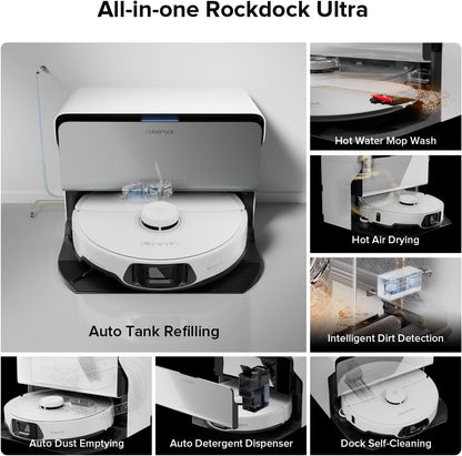 roborock S8 Max Ultra with Auto Water Refilling and Drainage System Robot Vacuum and Mop, FlexiArm Design, Smart Dirt Detection, Self-Emptying, 8000Pa Suction for Various Floors, Pet Hair, White