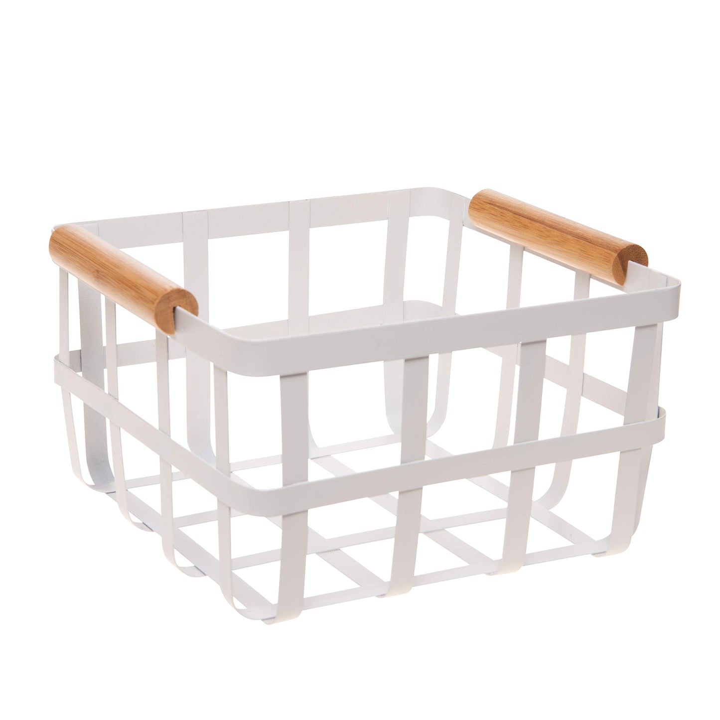 Simplify Square Metal Storage Basket with Bamboo Handles | Medium | Farmhouse Style Wire Basket |
