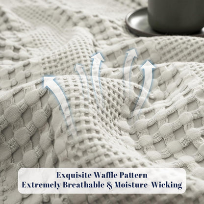 PHF Cooling Waffle Blanket Twin Size, Lightweight 60% Rayon Derived from Bamboo & 40% Cotton Breathable Blanket for Hot Sleepers, Ultra Soft and Luxury for Bed Couch and Sofa, 66"x90", Grey