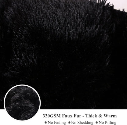 XeGe Luxury Faux Fur Throw Blanket, Black Soft 50x60 Fluffy Blanket Throw, Shaggy Plush Decorative Couch Blanket, Cute Furry Bed Throw Fuzzy Lap Blanket for Kids Women Men Teen Girls Black