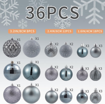 LANGXUN 36pcs Gery Christmas Tree Decorations Balls, Bolas De Navidad, 2025 Christmas Decor, Indoor Outdoor Shatterproof Christmas Ornaments, Xmars Party Wedding Suppiles
