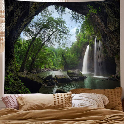Llamazing Forest Landscape Tapestry for Home Decor - Living Room Bedroom Decoration Magic Curtain (Waterfall, 60''L51''W)