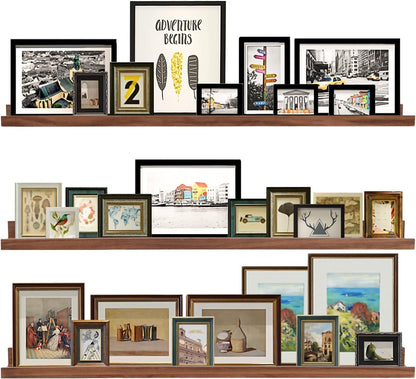 AZSKY 48 Inch Long Floating Shelves Wall Mounted Light Walnut Narrow Photo Picture Ledge Shelves Set of 3 Nursery Book Shelves Photo Frames Display Shelves Kitchen Spice Rack