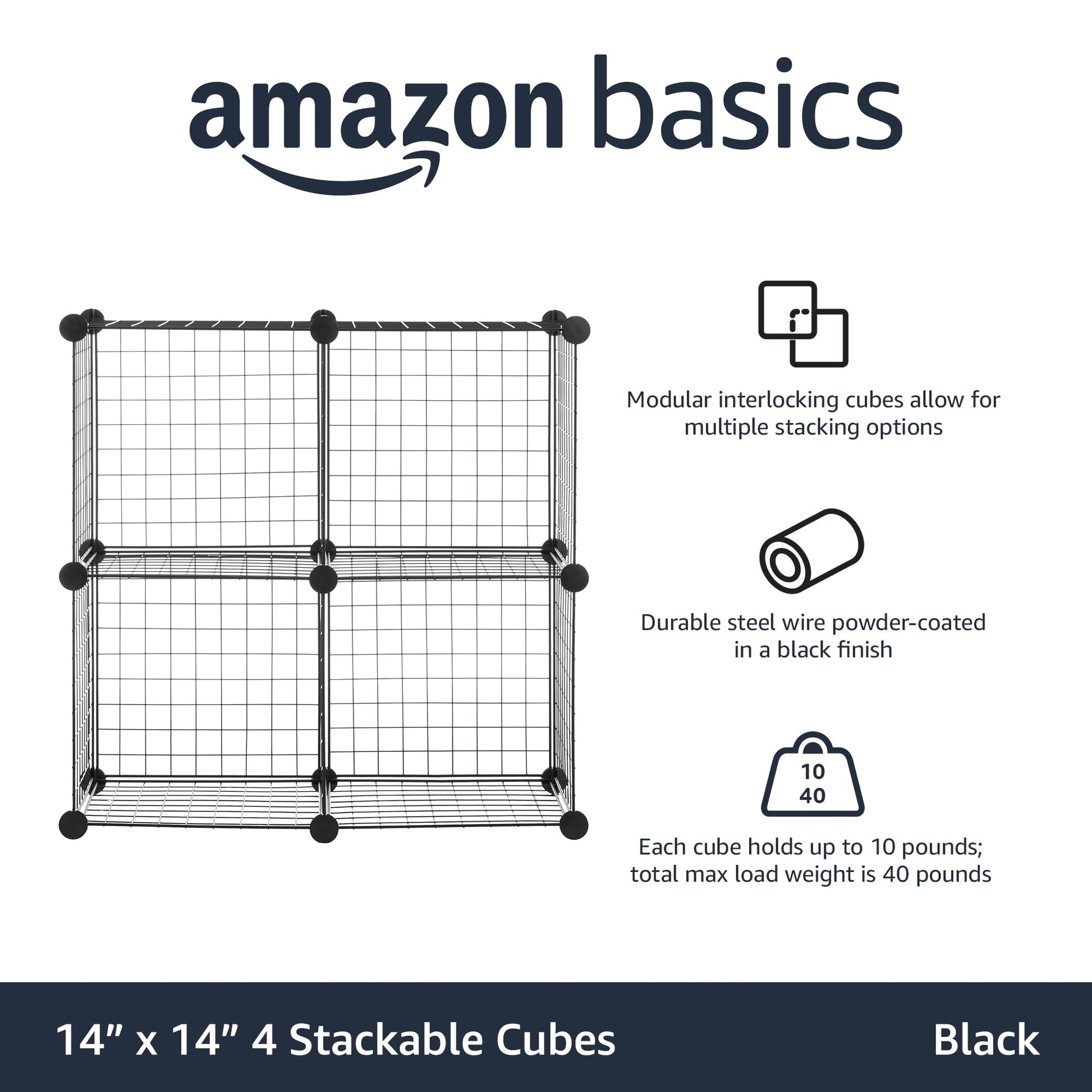 Amazon Basics 4 Cube Wire Grid Storage Organizer, Closet Organizer and Shelves, Stackable