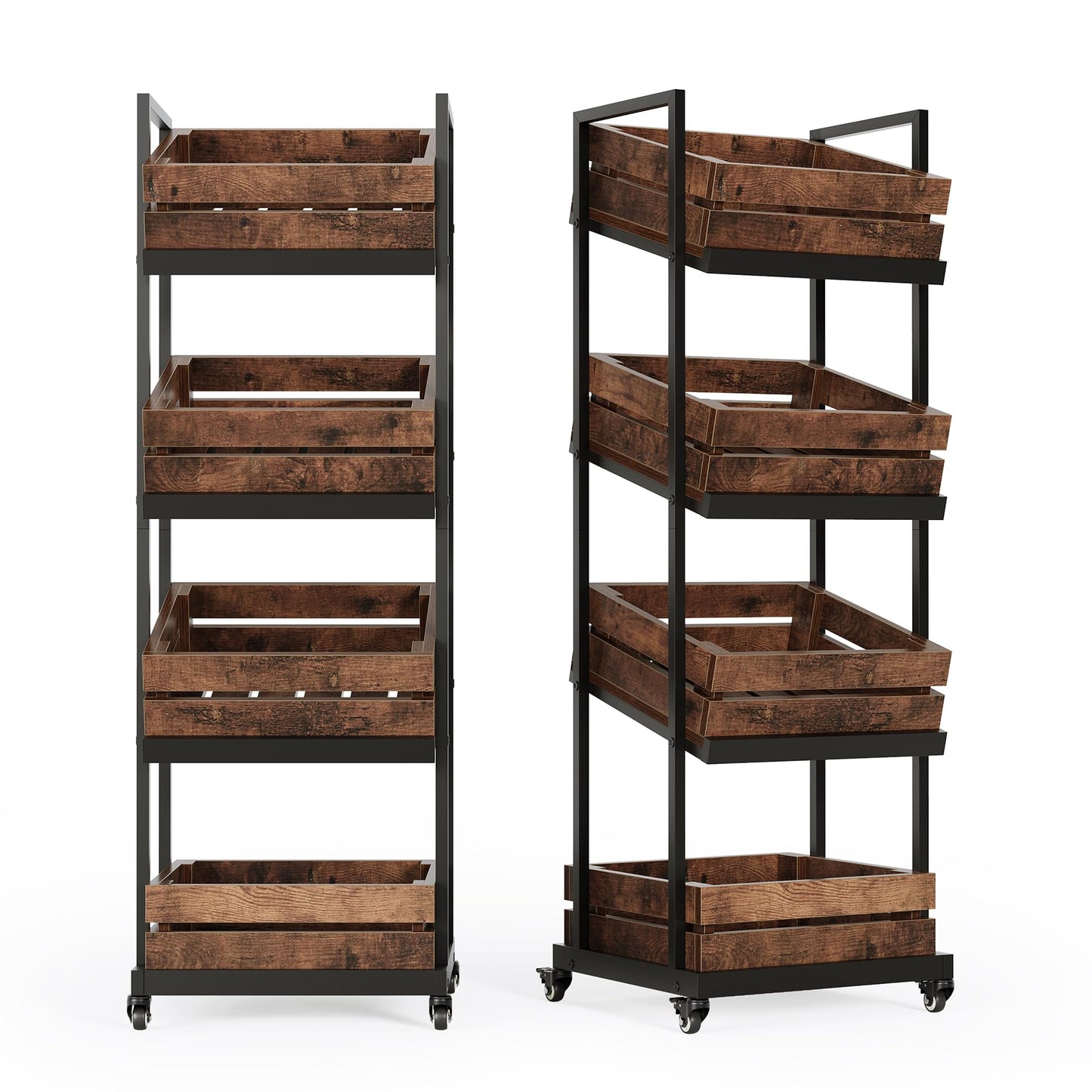 LITTLE TREE 4-Tier Basket Stand with Locked Wheels, Mobile Fruit and Vegetable Storage, Floor Stand