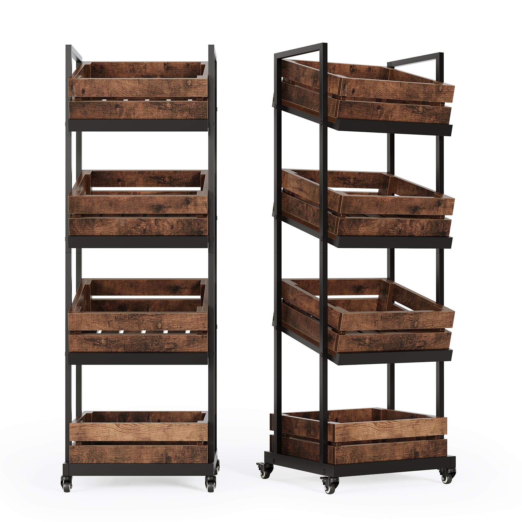 LITTLE TREE 4-Tier Basket Stand with Locked Wheels, Mobile Fruit and Vegetable Storage, Floor Stand