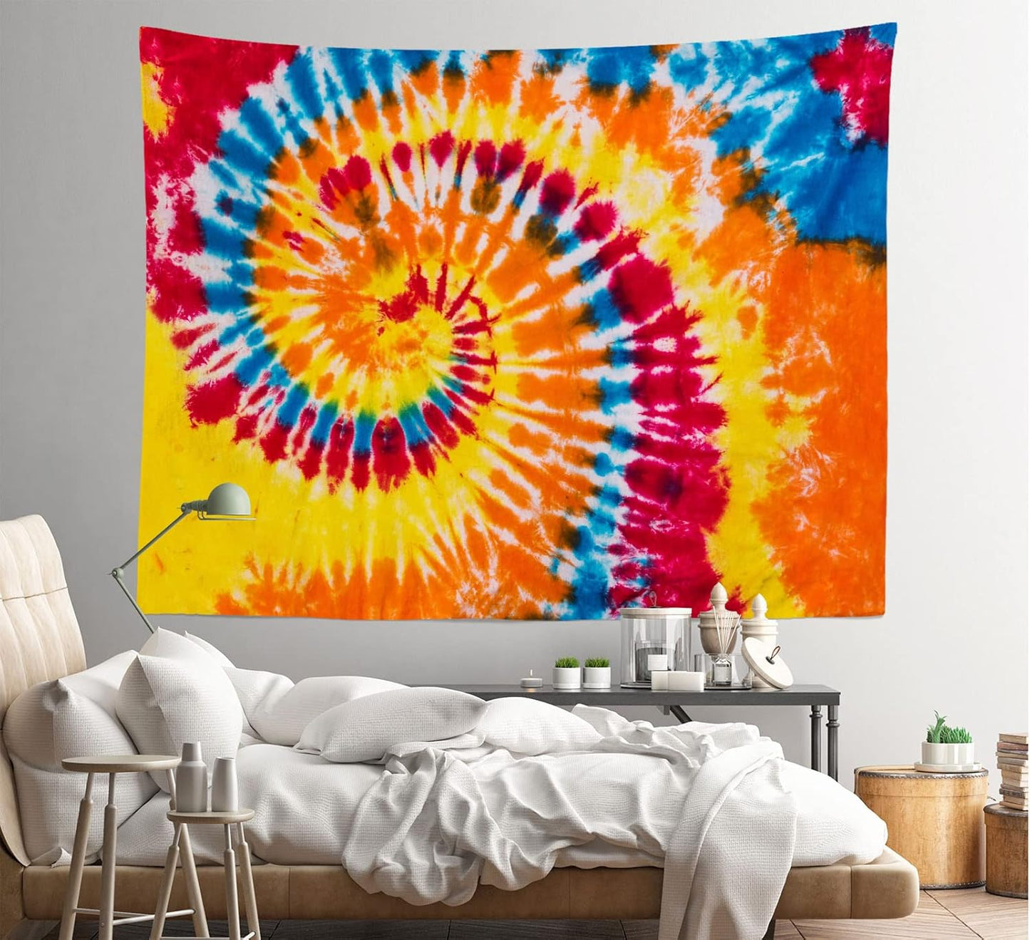 Loccor 9x6ft Tie Dye Tapestry Red Yellow Orange Blue Swirl Vortex Psychedelic Abstract Tapestry Bedroom Living Room College Hippie Bohemian Wall Hanging （Pattern Painted on Polyester Fabric）