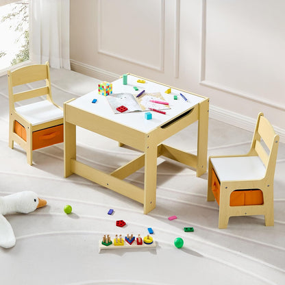 Kids Table and Chair Set, 3 in 1 Wooden Activity Table with Detachable Tabletop, Toddler Table and Chair Set with Storage Drawer, Kids Play Table for Children Art, Craft, Eating, Learning
