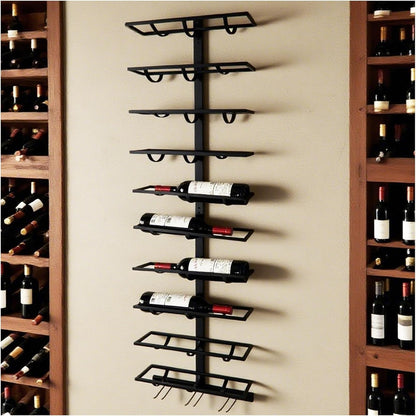 10 Bottle Wall Mount Wine Rack with Wine Glass Holder, Metal Wine Wall Rack, Wall Racks for Wine Bottles Display and Storage, Hanging Bottle Organizer for Living Dining Room Wine Cellar Bar (Black)