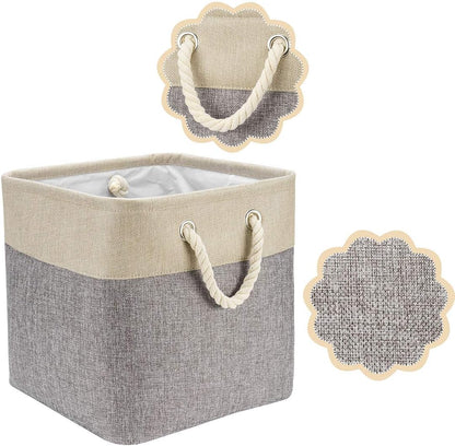 i BKGOO 3Pack Large Foldable Storage Bins，Collapsible Sturdy Cationic Fabric Organizing Storage Basket Cube with Cotton Handles for Home Office Shelf Clothes Toys Khaki-Grey 13×13×13 inch