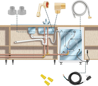 Solimeta Universal Dishwasher Installation Kit with 4 ft Stainless Steel Hose and Power Cord