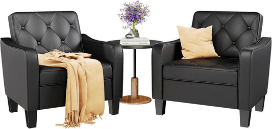 STHOUYN Living Room Chairs Black Leather Accent Chairs Set of 2, Waiting Room Arm Chairs, Reading