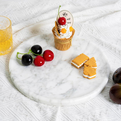 Natural Round Marble Tray - Luxury Decorative Serving Tray for Coffee Table, Bathroom Vanity, Dresser & Kitchen Countertop - Stone Organizer for Jewelry, Perfume, Candle, Home Decor -Arabescato