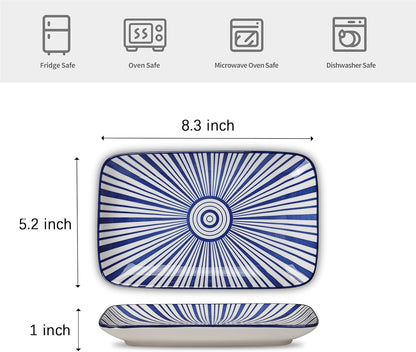 Selamica Ceramic Rectangular Salad Plates Set of 4, Small Serving Plates for Appetizers, Sushi, Fruit, Assorted Colors
