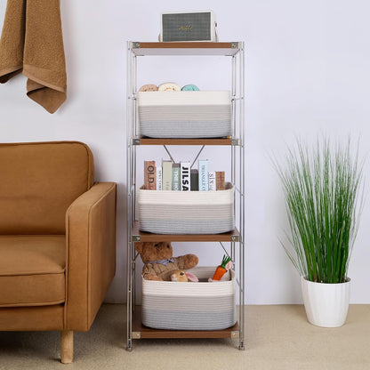 Large Storage Baskets for Shelves, Closet Organizers Bins for Clothes Blanket Towels, Baby Nursery, Toy Baskets Box, Woven Rope Baskets, 17 x 13 x 7.5”, 2 Packs Gradient Grey