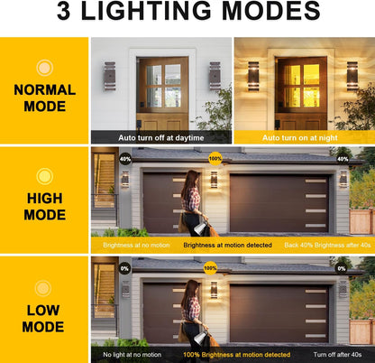 2 Pack Oil Rubbed Bronze Outdoor Wall Lights with 3-Mode Motion Sensor Up Down Porch Lights Modern Dusk Dawn Exterior Sconce Wall Mount Outside Coach Lantern for House(with 4 Dimmable Warm Bulbs)