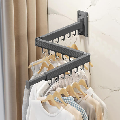 Wall Mounted Clothes Drying Rack,Laundry Drying Rack Wall Mount,Clothes Hanger,Drying Rack Clothing,Retractable Laundry Rack for Hanging Clothes,Collapsible,Foldable,Grey-Hooks
