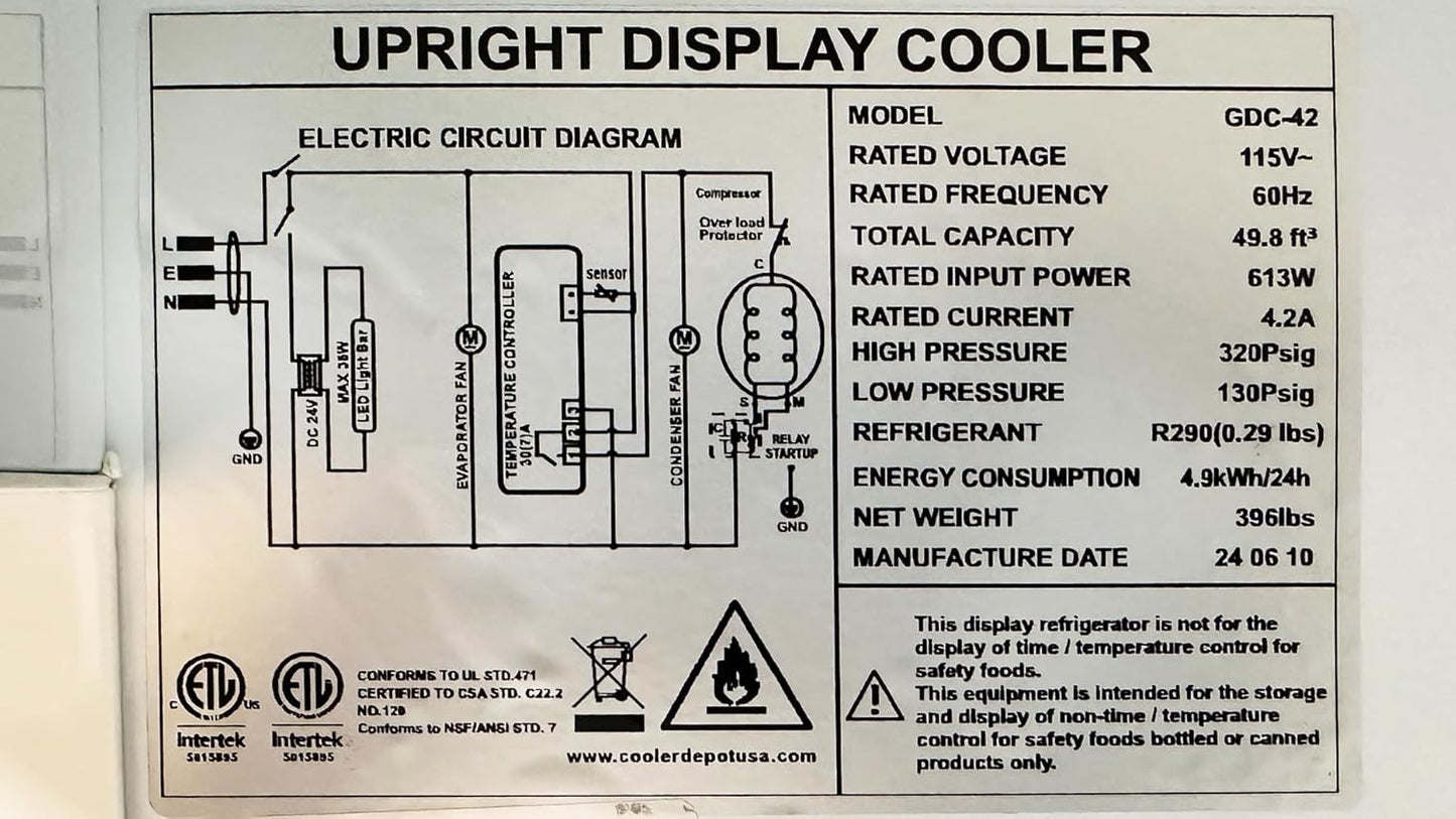 Commercial 3-Door Display Refrigerator, 49.8 cu.ft, LED Lighting, Dynamic Cooling, ETL Listed, Black GDC-42