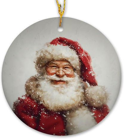 Vintage Christmas Santa Ceramic Ornament Gifts, Retro Christmas Winter Santa Claus Decorative Hanging Ornaments for Xmas Tree Holiday Party Decoration, Winter Xmas Tree Decorations