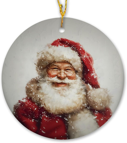 Vintage Christmas Santa Ceramic Ornament Gifts, Retro Christmas Winter Santa Claus Decorative Hanging Ornaments for Xmas Tree Holiday Party Decoration, Winter Xmas Tree Decorations