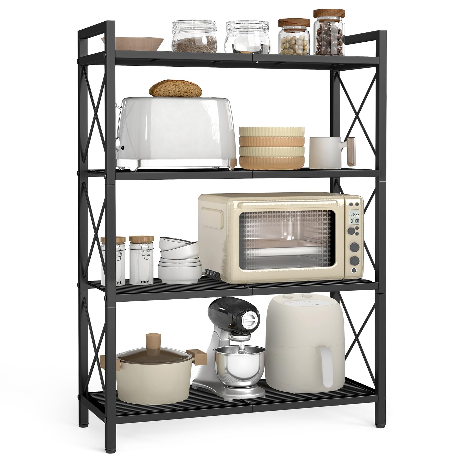SONGMICS 4-Tier Metal Storage Rack, Shelving Unit with X Side Frames