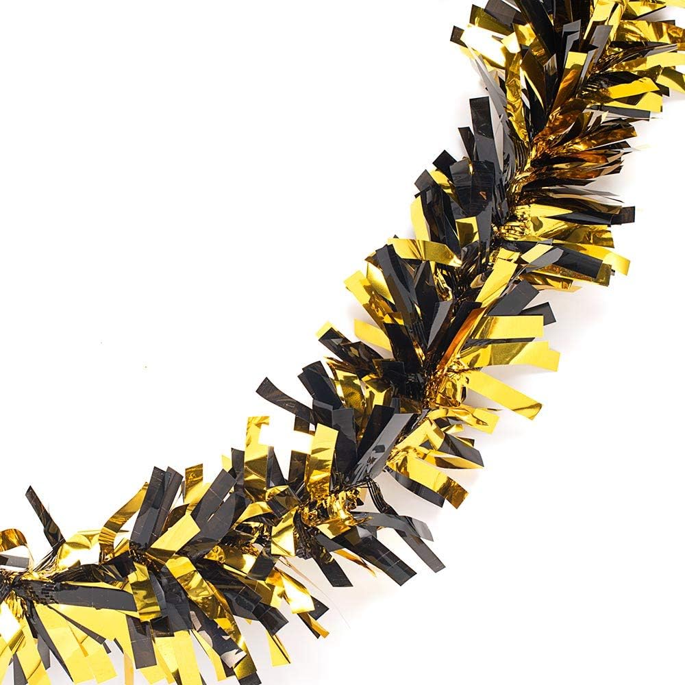 Anderson's Black & Gold Metallic Tinsel Twist for Trailer Or Golf Cart, 4 inches Wide x 25 ft Long, Christmas, Birthday, Halloween, Graduation and Holiday Garland Decor for Parties and Parades
