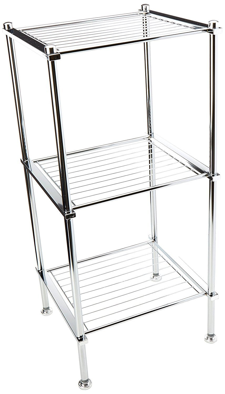 Organize It All 3 Tier Chrome Freestanding Bathroom Storage Shelf , 12.25 x 13 x 29.75 in