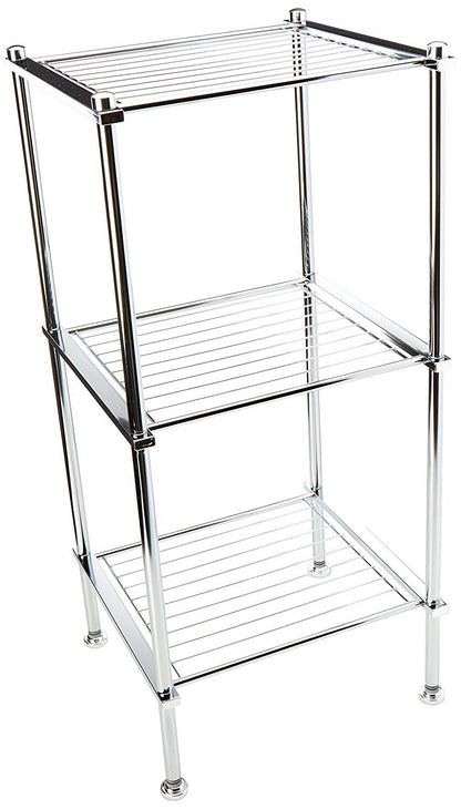 Organize It All 3 Tier Chrome Freestanding Bathroom Storage Shelf , 12.25 x 13 x 29.75 in